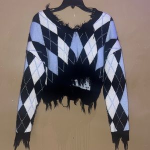 Distressed cropped diamond sweater